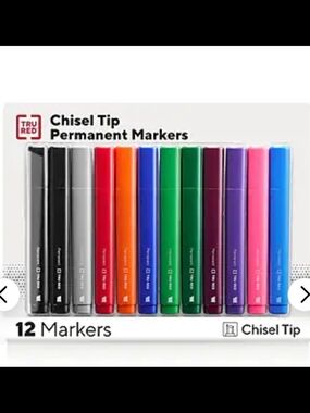 12-Pack Chisel Tip Permanent Markers - Assorted Colors